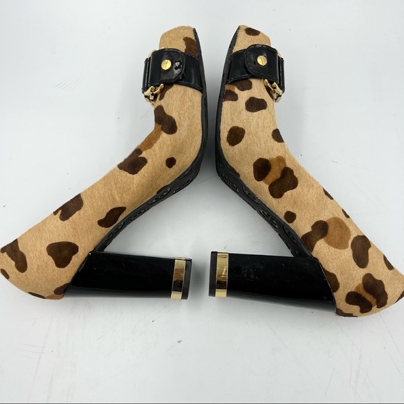 NWOT! Tory Burch Martha Leopard Print Calf Hair Chain Link Block Heel Pumps! 7M - Picture 9 of 10